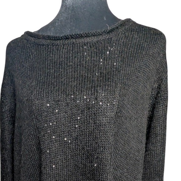 Avalin Sweaters - Avalin Womens Sequin Knit Pullover Sweater Charcoal Gray Crew Neck Size Large